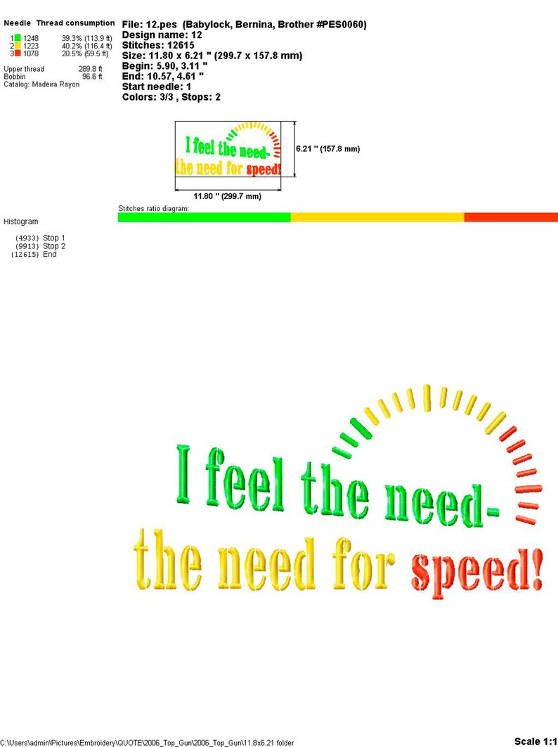 Quote Top Gun Embroidery Machine Design. Digital Embroidery Etsy