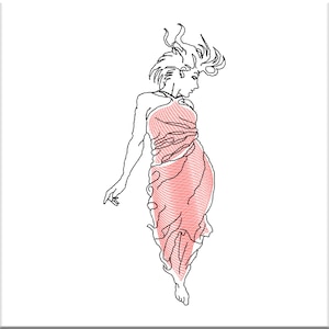 Embroidery machine design Lady in red. Embroidery files dst pes vp3 jef vip hus exp xxx csd shv. Digital Instant Download Digitized pattern