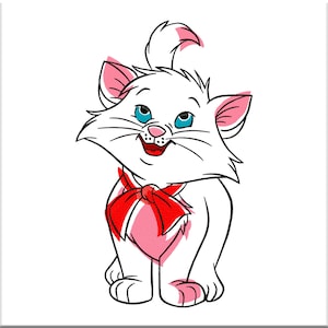 Embroidery machine pattern cat with a red bow. Digitized Design. Digital Embroidery files pes vp3 jef hus dst exp xxx shv vip csd. Download