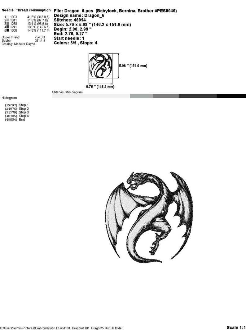 Machine Embroidery design Dragon. Digital Embroidery file vp3 Etsy