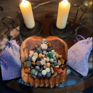 Mini Crystal Carvings Grab Bag: Assorted Gemstone Shapes with Hemp Pouch