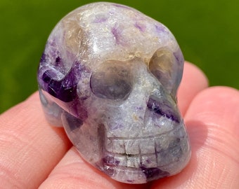 Mini Rainbow Fluorite Crystal Skull: Healing Stone Carving