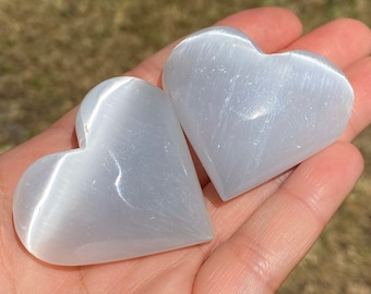 Selenite Puffy Heart Crystal: Translucent Gypsum (1.5"/35 grams)