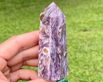 Polished Charoite Crystal Tower: Lavender Purple Obelisk Point