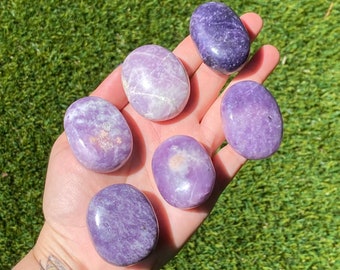 Lepidolite Palm Stone, Lepidolite Pillows, Lepidolite Soap Stone, Palm Stones, Natural Smooth Lepidolite Palmies