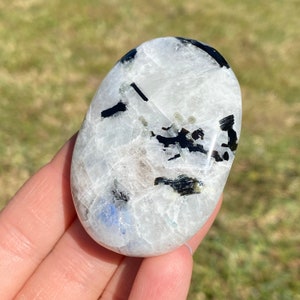 Rainbow Moonstone Palm Stone: Crystal with Rainbow Inclusions
