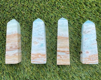 Large Caribbean Calcite Tower: Blue Aragonite Crystal Obelisk