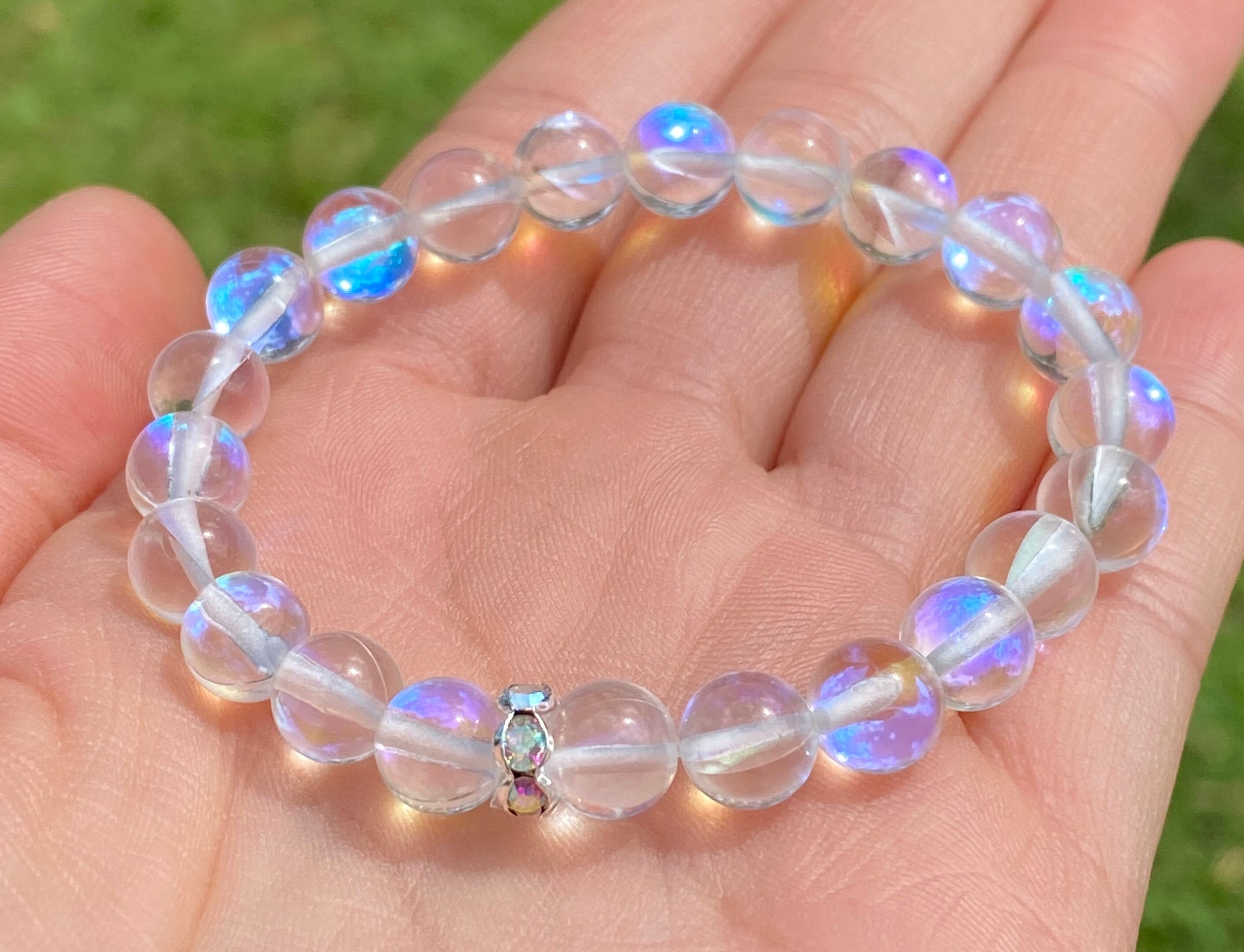 Rainbow Aura Quartz Crystal Bracelet Aura Quartz Bracelet Etsy