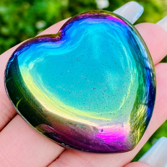 Rainbow Hematite Heart, Titanium Coated Hematite, Hematite