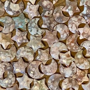 Flower Agate Moons and Stars, Cherry Blossom Agate, Plume Agate, Crystal Moon, Crystal Star, Agate Moon, Agate Star, Beautiful Flower Plumes