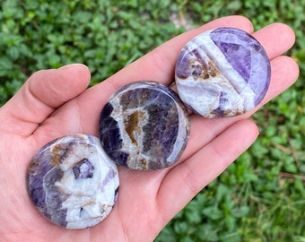 Chevron Amethyst Palm Stone: Banded Dog Tooth Crystal (1-2 inch)