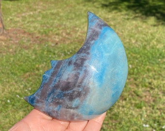Trolleite Crescent Moon Carving: Lazulite Healing Crystal (14.31 oz)