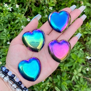 Rainbow Titanium Coated Hematite Heart: Root Chakra Stone
