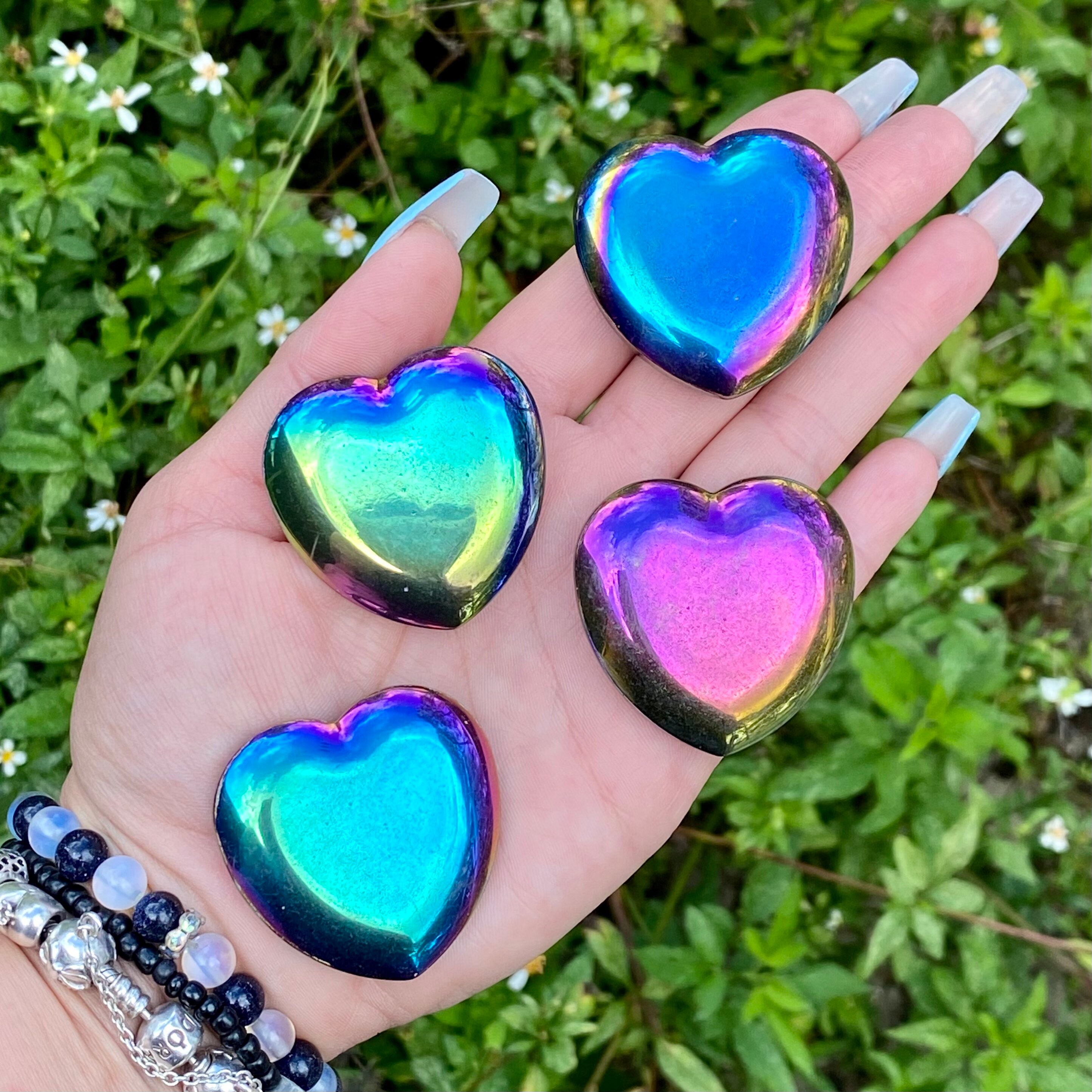 大人気定番商品 Hematite Rainbow Heart, Hematite Hematite, Coated Titanium ネックレス・ペンダント