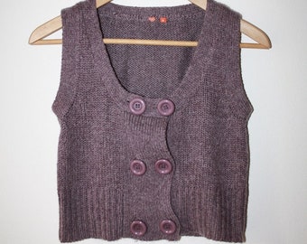 Purple 90s Vintage Cropped Vest / Alpaca & Wool-blend / Knit Vest