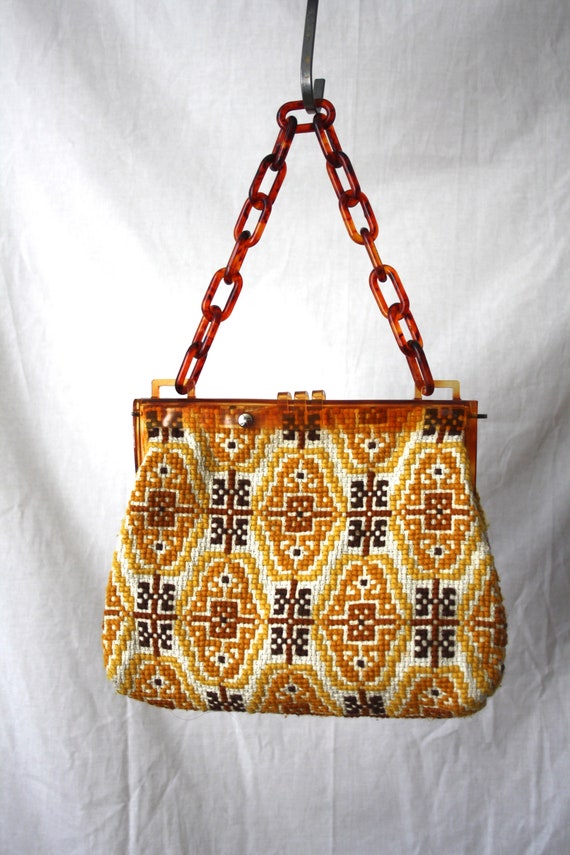 Vintage Embroidery Crochet Purse/Bag / 1960s / 197