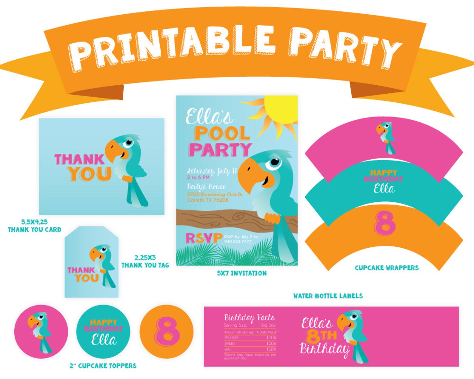 Tropical Parrot Birthday Party Luau Decorations Pool Party Etsy