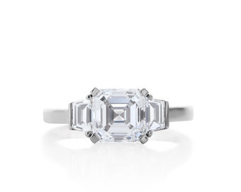 Diamond and platinum Assher asher cut engagement bespoke fine jewellery