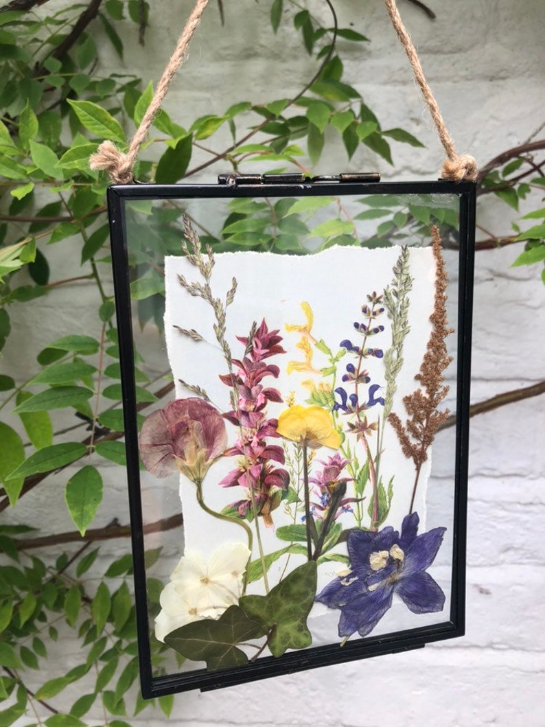 aubrey a decorative frame of pressed flowers vintage frame hanging frame dried flowers unique floral gift helen richmond design etsy