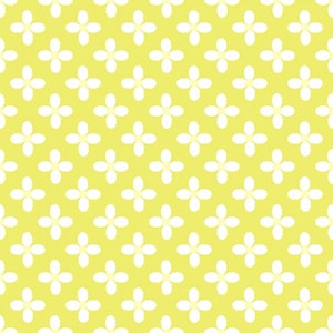 May include: A seamless pattern featuring white four-petal flower shapes arranged in a grid against a pale yellow background. The design is simple and repetitive, creating a clean and modern aesthetic. The flowers are evenly spaced.