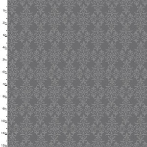 May include: A seamless pattern featuring a repeating floral design in shades of gray. The pattern has a symmetrical layout with ornate, stylized flower and leaf motifs, creating a classic, elegant look. The design is suitable for fabric, wallpaper, or other decorative applications.