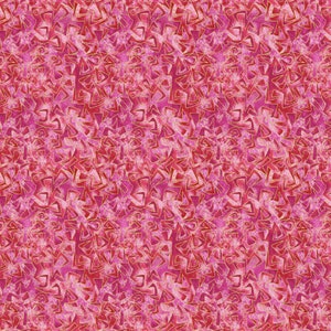 May include: A repeating pattern of abstract shapes in shades of pink and red with gold outlines. The design has a textured appearance, creating a visually complex and dynamic surface. The overall effect is a vibrant and artistic design.