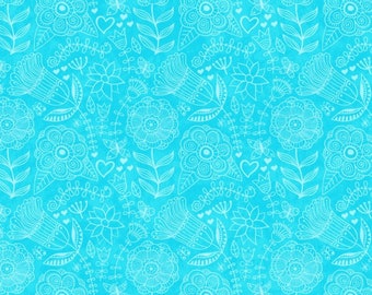 Flight of Fancy - 3391-16 Aqua Turquoise Monotone Floral - by Sharla Fults Collection from Studio E