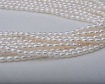 2.5-3mm bianco filo di perla bianca, perline lacrima, collana di perle di riso.
