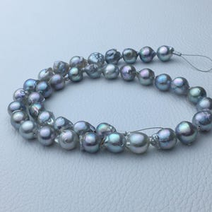 Hebra de perlas de Akoya azuladas naturales con plata natural, hebra de perlas sueltas de Akoya natural para el diseño de collares, perlas de agua de mar orgánicas, CL005