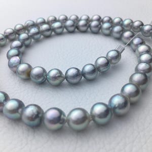 Natural Blueish Akoya Pearl Strand|Japanese Seawater Pearl Bead String|6-7mm|Gift for her,CL018