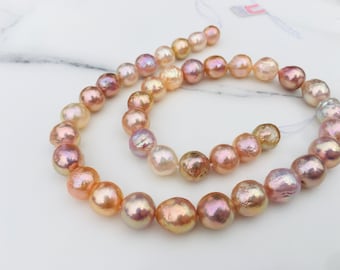 Natural Metallic Baroque Loose Pearl Strand,Natural Ripple Pearl Strand With Metallic Color,Baroque Pearl Strand,Baroque Pearl Beads.EUC006