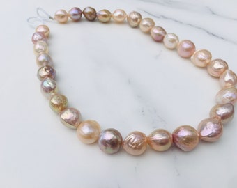 Natural Light Metallic Color Baroque Pearl Strand,Natural Metallic Ripple Pearl Necklace Strand,Ripple Pearl Beads.ESAC001