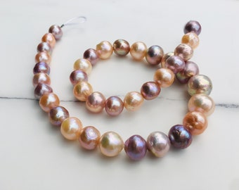 10-14mm Natural Mixed Color Pearl String,Large Metallic Color Pearl Necklace,Baroque Pearl Beads.MGCO073