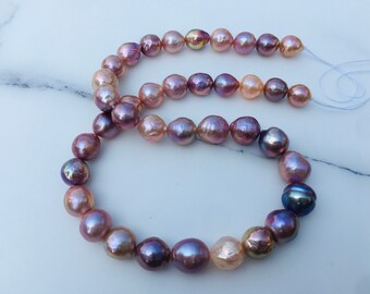 8.5-11.5mm Natural Metallic Rainbow Color Baroque Pearl Strand For Necklace Design,Metallic Baroque Pearl Beads.BMCK020