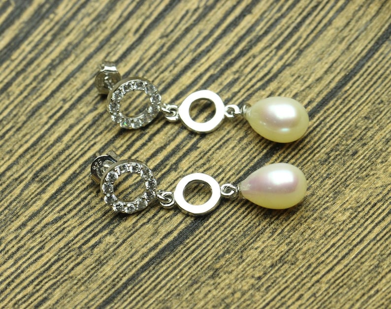 7-8mm rice pearl earrings,natural color pearl jewelry,silver earrings,strong luster pearl earrings.