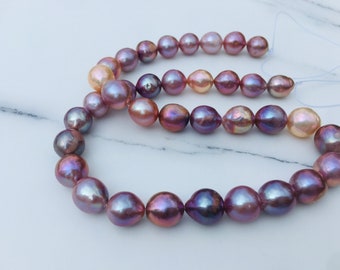 8,5-11 mm naturlig metallisk lila färgad barockpärlsträng, naturliga nästan runda pärlor för halsbandsdesign. BLPL015