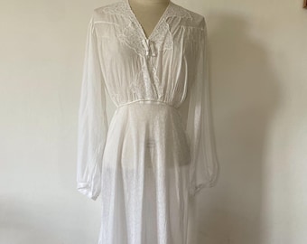 Robe d'intérieur en viscose vintage des années 1940 et 1950, robe de salon transparente, pyjama en dentelle de taille moyenne