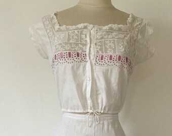 Edwardian camisole antique corset cover top size small xsmall titanic era underwear lace embroideries