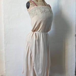 1920s 1930s art deco pastel slip dress monogram embroideries true genuine vintage flapper gatsby lingerie louange wear made in France French