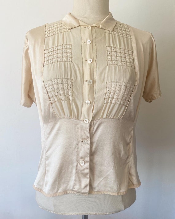 1930s 1940s silk cream blouse small size true gen… - image 1