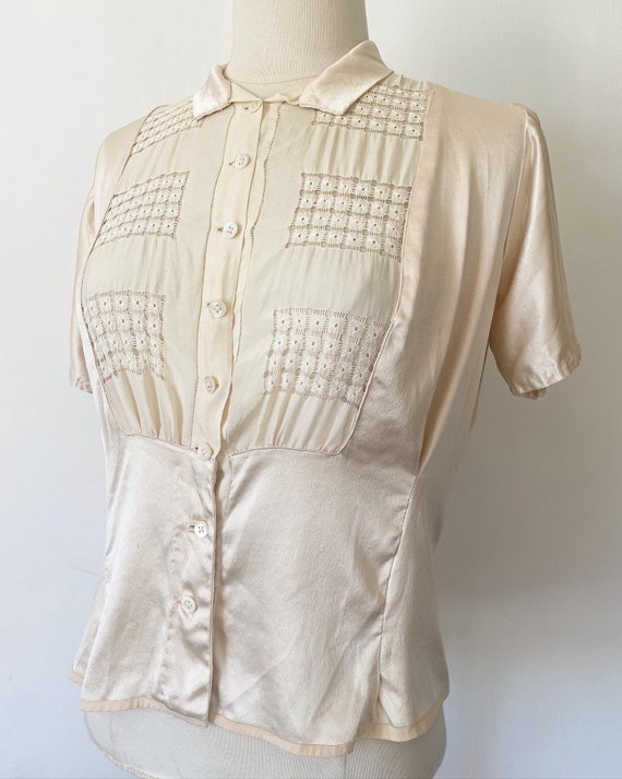 1930s 1940s silk cream blouse small size true gen… - image 2