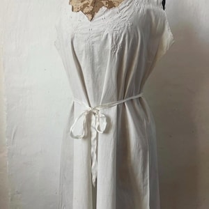 Antique linen chemise dress 19th 1890s 1900s Edwardian white embroideries needle monogram JB true antiques brocante France French ribbon