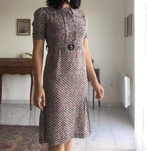 1940s day dress rayon 40s 30s Xs s puff sleeves