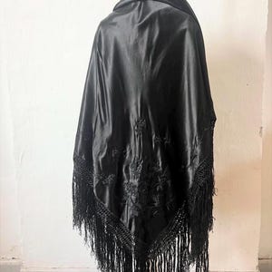 Antique art deco black silk shawl embroideries embroidered 1920s 1930s Edwardian scarf fabric 20s 30s true genuine vintage