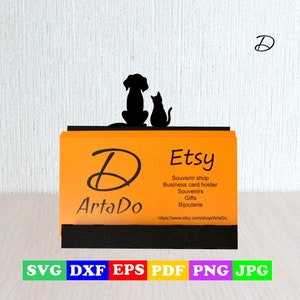 Ein Visitenkartenhalter SVG, Hund und Katze digitale Dateien für Cricut oder Silhouette, Bürodekor, Hund und Katze Witz, Eps, Dxf, pdf, jpg, Svg, cdr