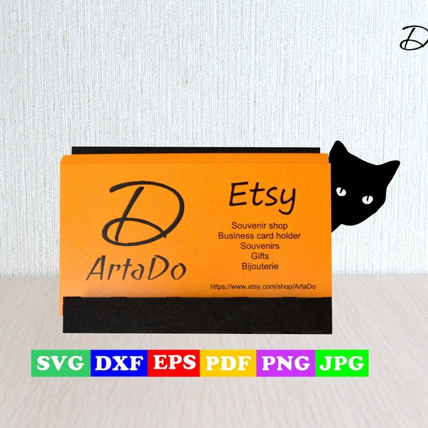 A business card holder SVG, black cat digital files for cricut or silhouette, office decor, cat joke, eps, dxf, pdf, jpg, svg, cdr