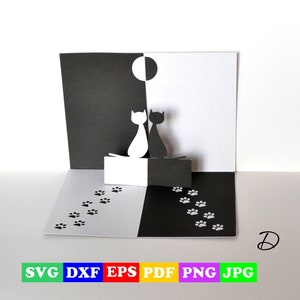 Deux chats SVG, deux chats carte postale fichiers numériques pour cricut ou silhouette, drôle carte postale kitty, carte postale 3D, eps, dxf, pdf, jpg, svg, cdr