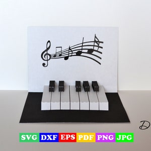 Carte postale pour piano SVG, 3D piano carte postale fichiers numériques pour cricut ou silhouette, piano 3d, carte postale 3D, eps, dxf, pdf, jpg, svg, cdr
