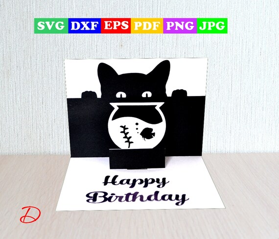 Download Cat And Fish Card Svg Aquarium And Cat Postcard Digital Files Etsy