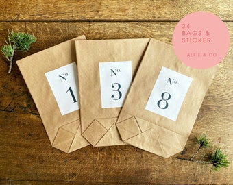 Advent calendar set black numbers 24 kraft paper bags 24 stickers classic style
